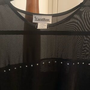 Carol Rose Black Mesh Top with Rhinestone Trim